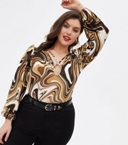 New Look Curves Brown Marble Cut Out Bodysuit